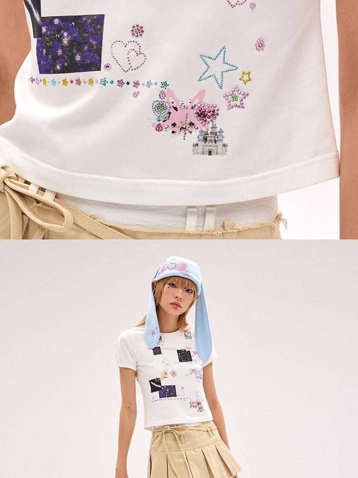 CFIERCE Moisture Wicking Cute Cartoon Print Slim Fit Cotton Short Sleeve Unisex T Shirt