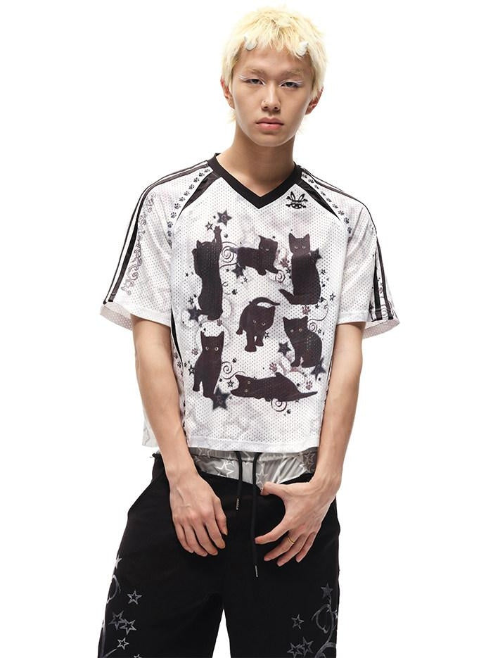 CFIERCE Moisture Wicking Street Loose V-neck Printed Unisex Cartoon Graphic Tshirt