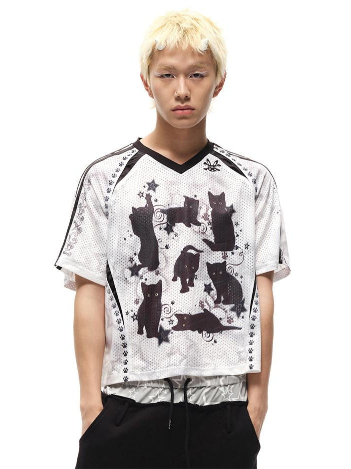 CFIERCE Moisture Wicking Street Loose V-neck Printed Unisex Cartoon Graphic Tshirt