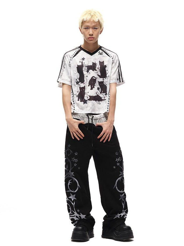 CFIERCE Moisture Wicking Street Loose V-neck Printed Unisex Cartoon Graphic Tshirt