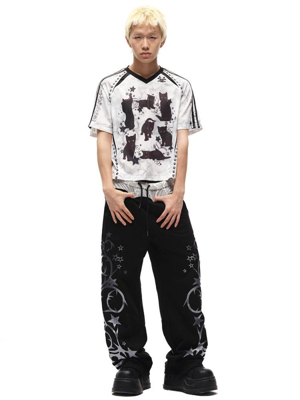 CFIERCE Moisture Wicking Street Loose V-neck Printed Unisex Cartoon Graphic Tshirt
