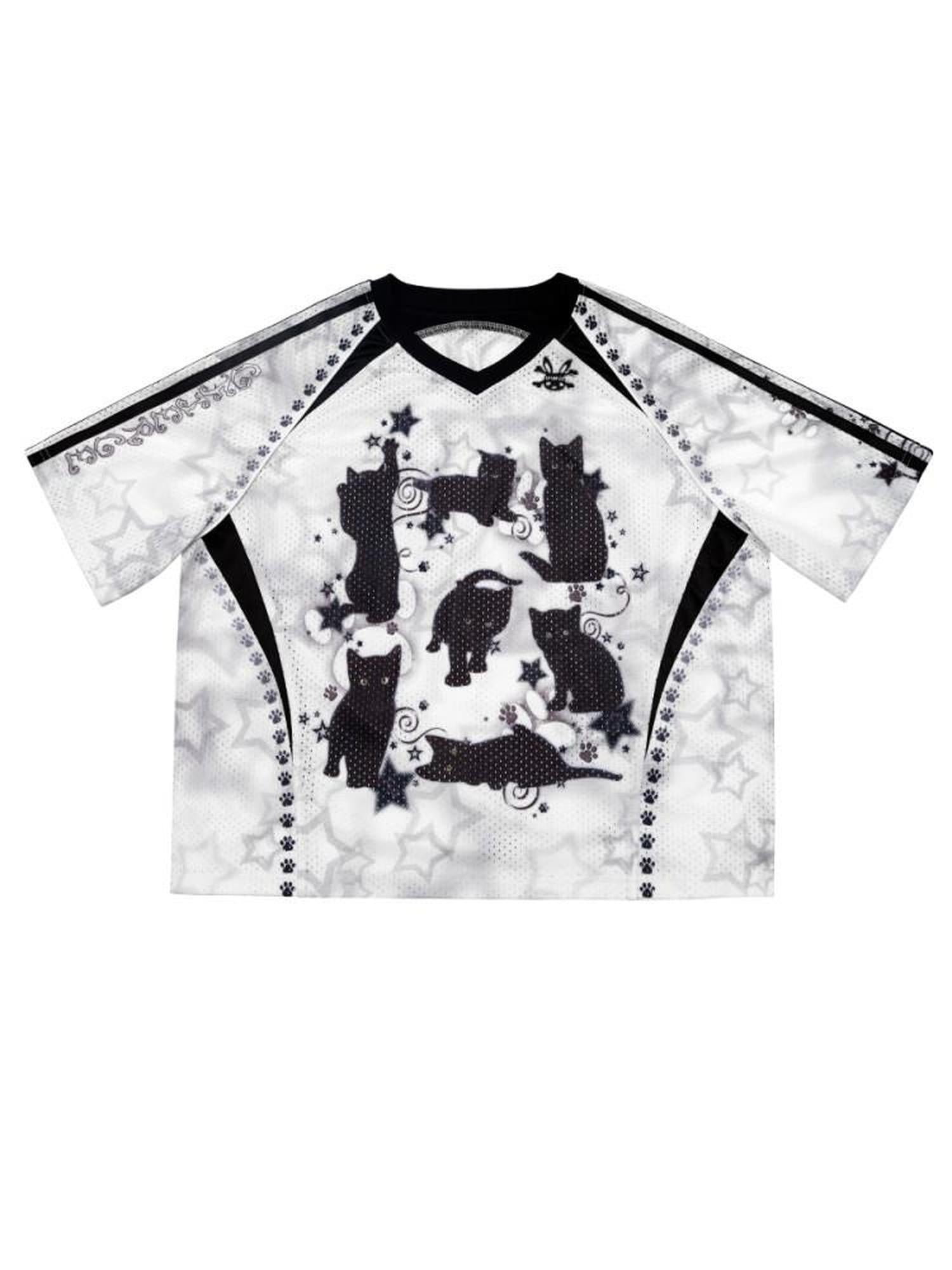 CFIERCE Moisture Wicking Street Loose V-neck Printed Unisex Cartoon Graphic Tshirt