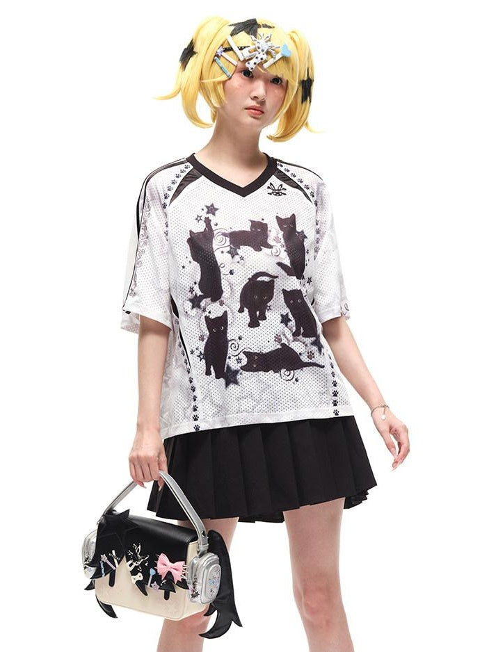 CFIERCE Moisture Wicking Street Loose V-neck Printed Unisex Cartoon Graphic Tshirt