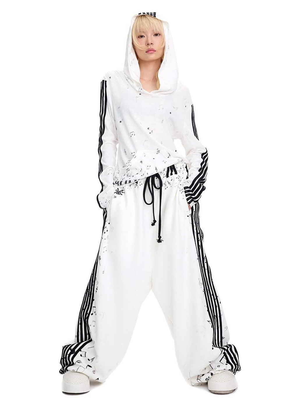 CFIERCE Oversized Cotton Blend Streetwear Loose Fit Unisex Youth White Pullover Hoodie