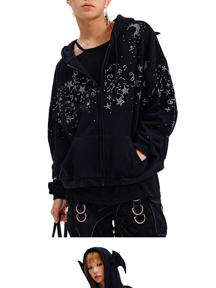 CFIERCE Oversized Hooded Cotton Blend Long Sleeve Unisex Youth Black Casual