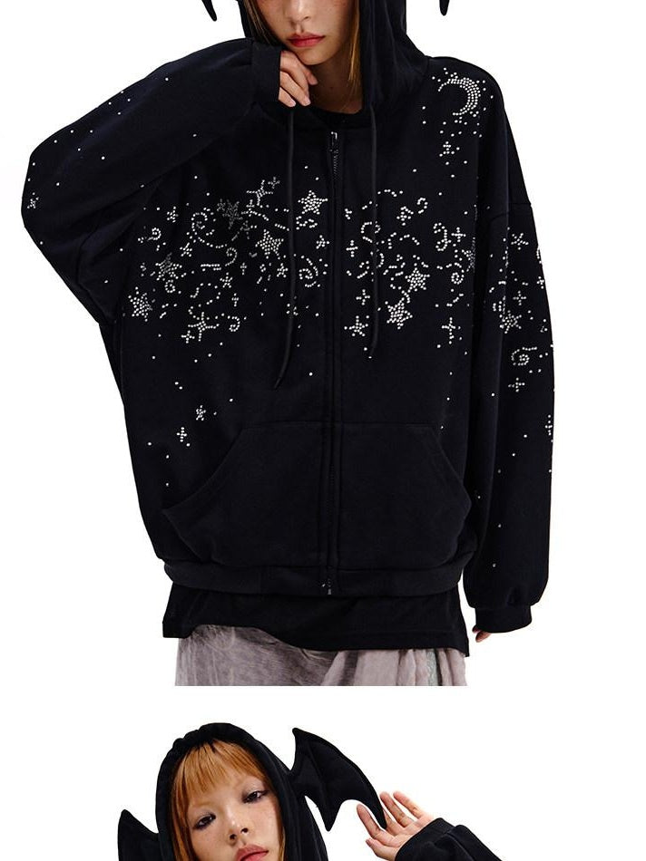 CFIERCE Oversized Hooded Cotton Blend Long Sleeve Unisex Youth Black Casual