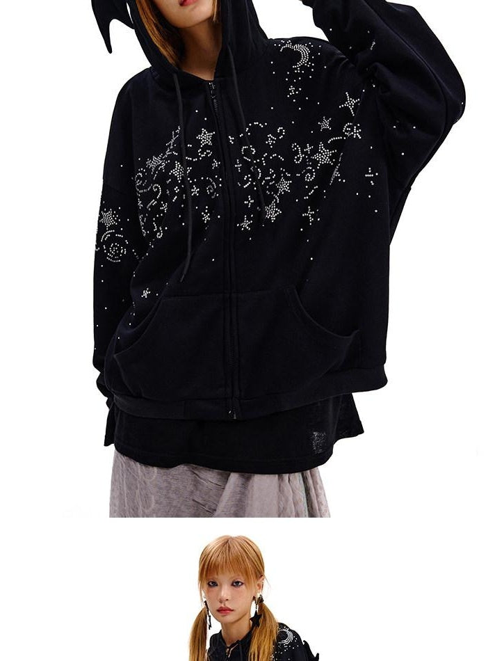 CFIERCE Oversized Hooded Cotton Blend Long Sleeve Unisex Youth Black Casual