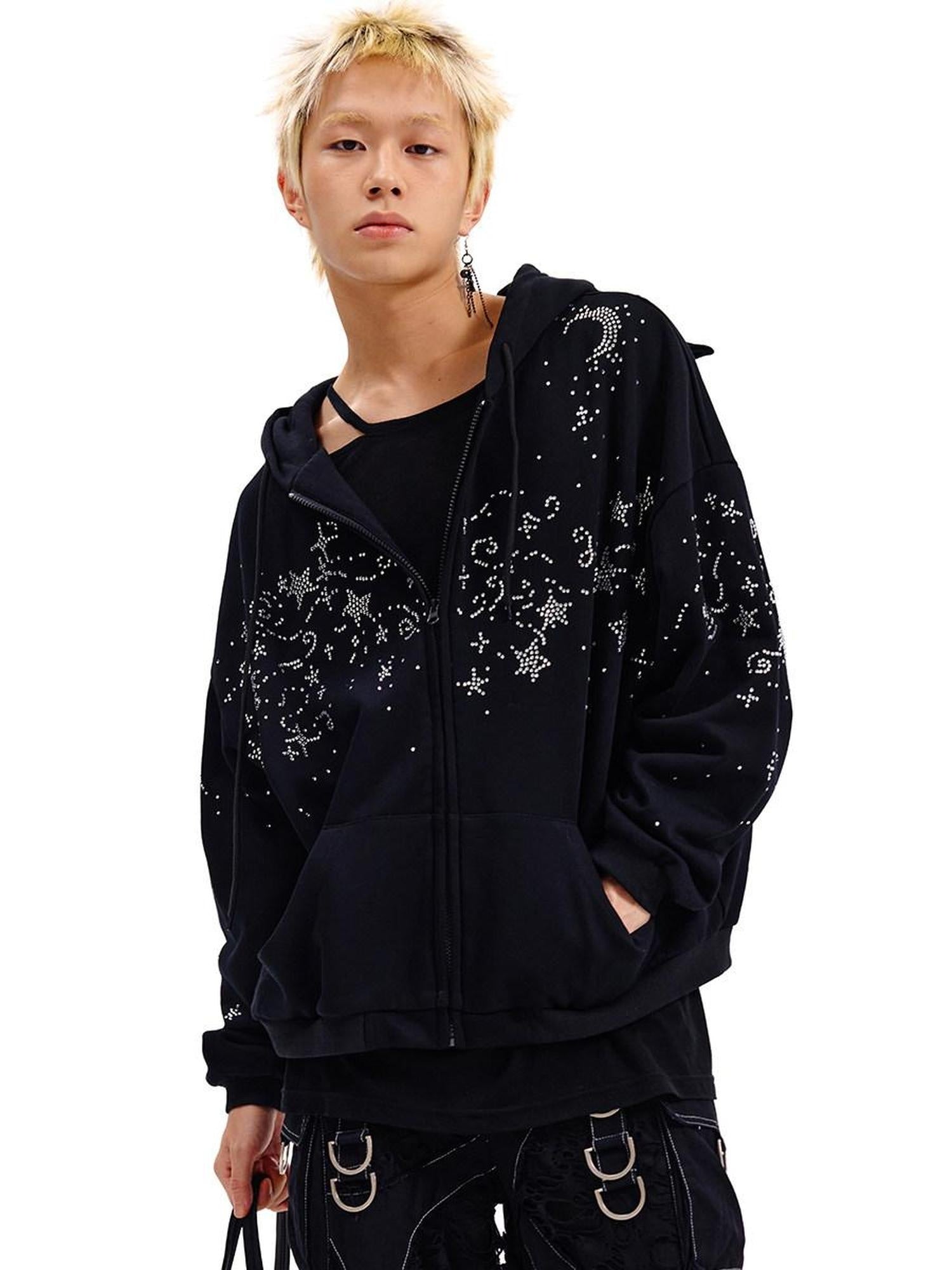 CFIERCE Oversized Hooded Cotton Blend Long Sleeve Unisex Youth Black Casual