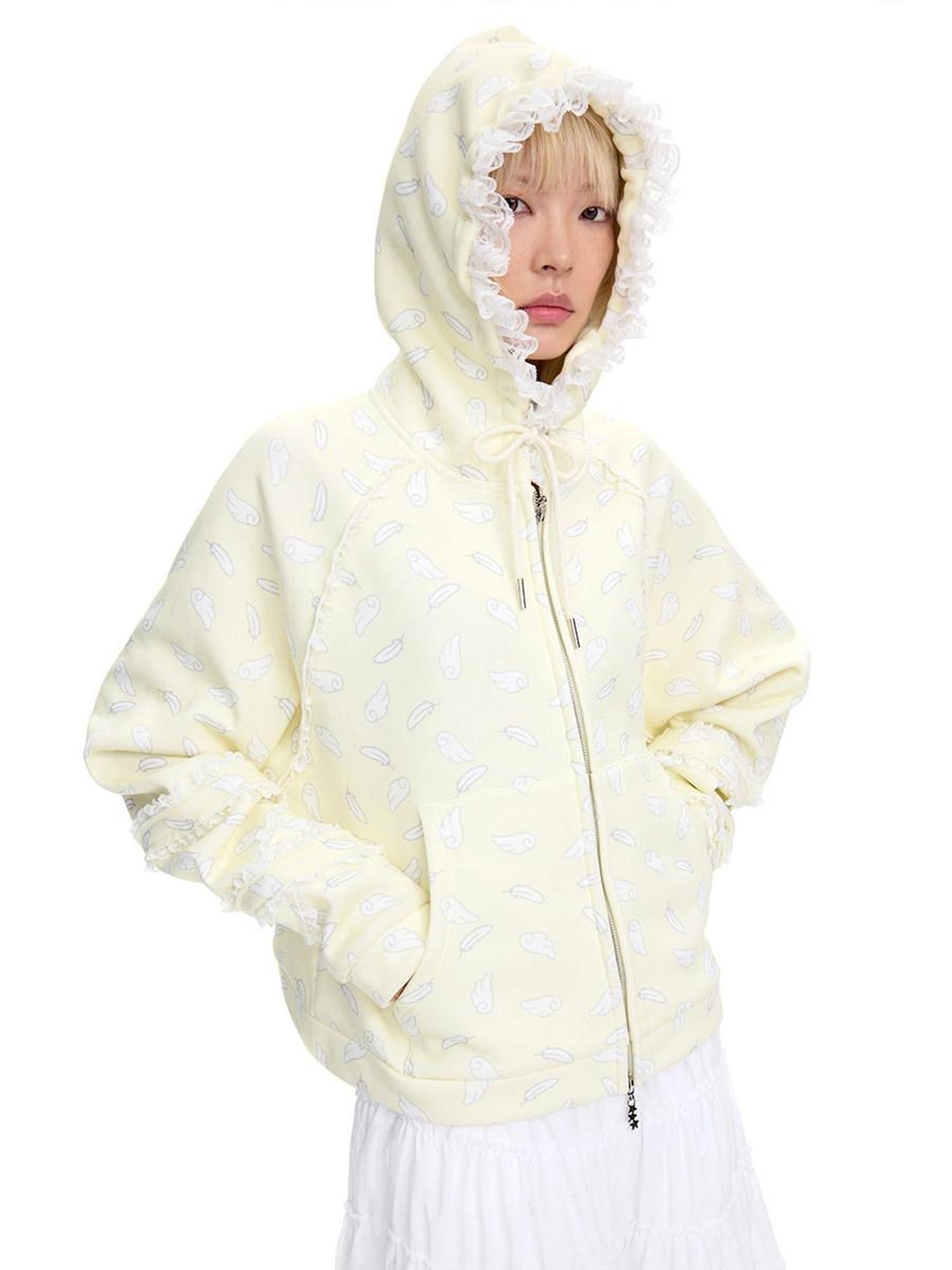 CFIERCE Oversized Hooded Zip Cartoon Cotton Blend Commuter Youth Unisex Cardigan