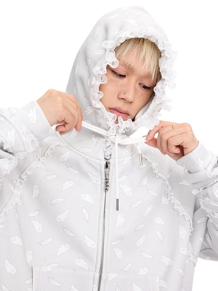 CFIERCE Oversized Hooded Zip Cartoon Cotton Blend Commuter Youth Unisex Cardigan