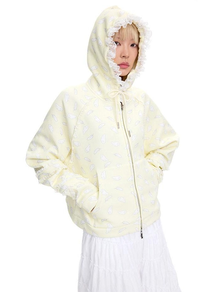 CFIERCE Oversized Hooded Zip Cartoon Cotton Blend Commuter Youth Unisex Cardigan