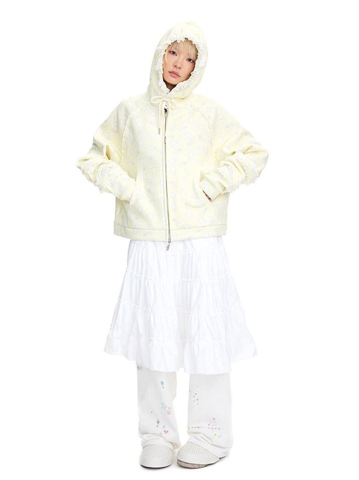CFIERCE Oversized Hooded Zip Cartoon Cotton Blend Commuter Youth Unisex Cardigan