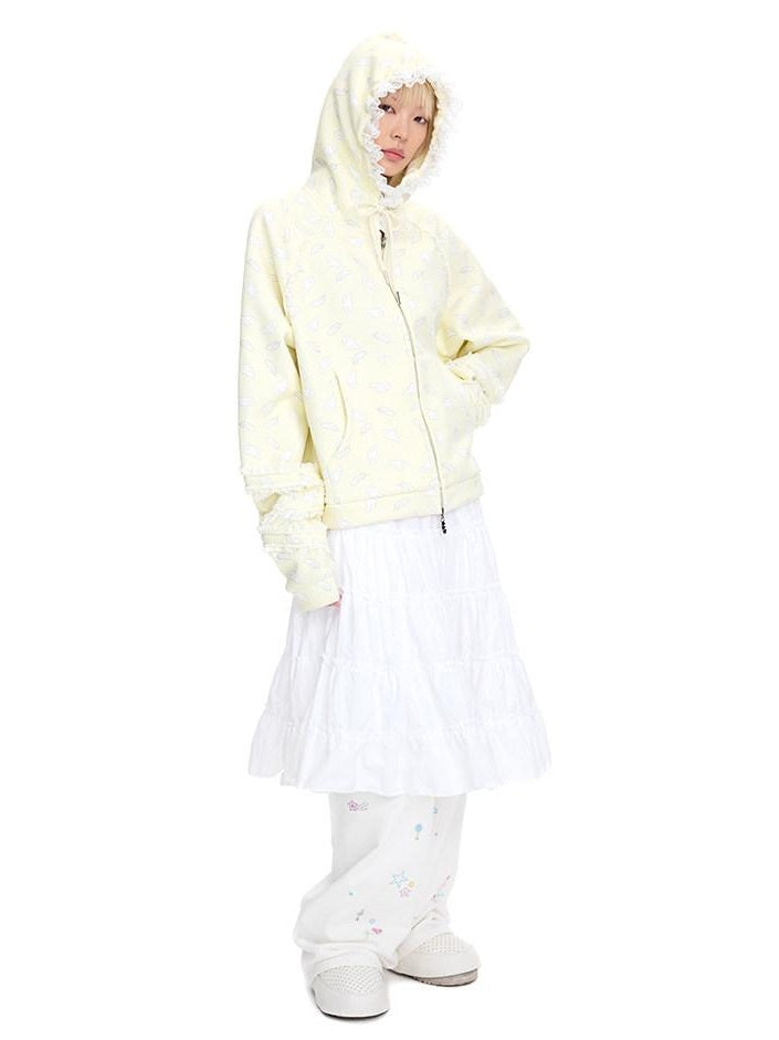 CFIERCE Oversized Hooded Zip Cartoon Cotton Blend Commuter Youth Unisex Cardigan