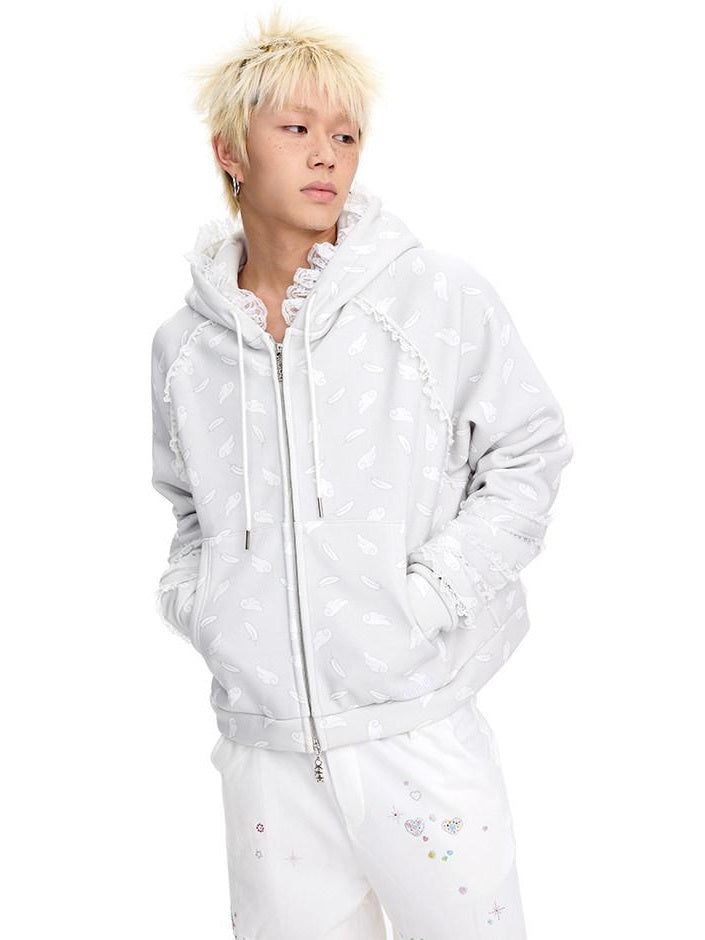 CFIERCE Oversized Hooded Zip Cartoon Cotton Blend Commuter Youth Unisex Cardigan
