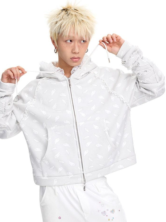 CFIERCE Oversized Hooded Zip Cartoon Cotton Blend Commuter Youth Unisex Cardigan