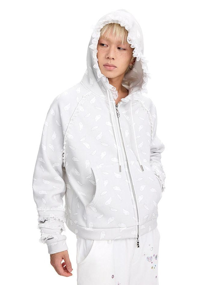 CFIERCE Oversized Hooded Zip Cartoon Cotton Blend Commuter Youth Unisex Cardigan