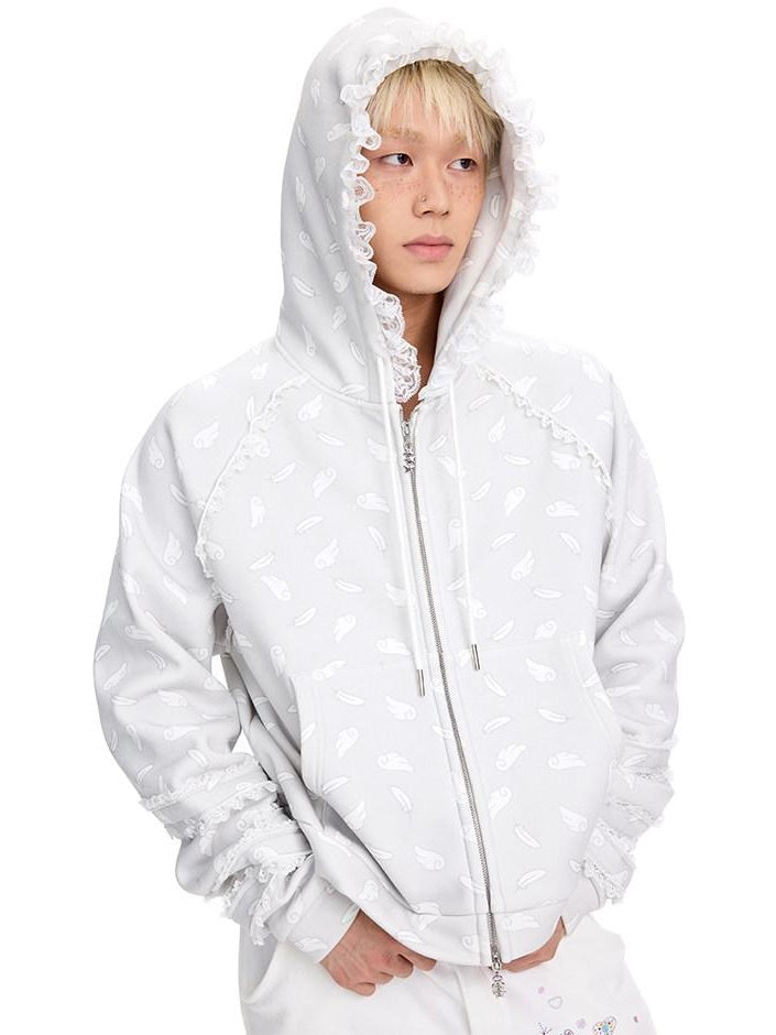 CFIERCE Oversized Hooded Zip Cartoon Cotton Blend Commuter Youth Unisex Cardigan