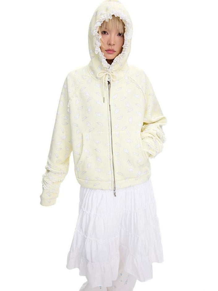 CFIERCE Oversized Hooded Zip Cartoon Cotton Blend Commuter Youth Unisex Cardigan