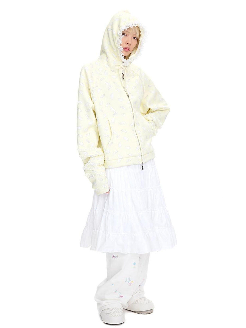 CFIERCE Oversized Hooded Zip Cartoon Cotton Blend Commuter Youth Unisex Cardigan