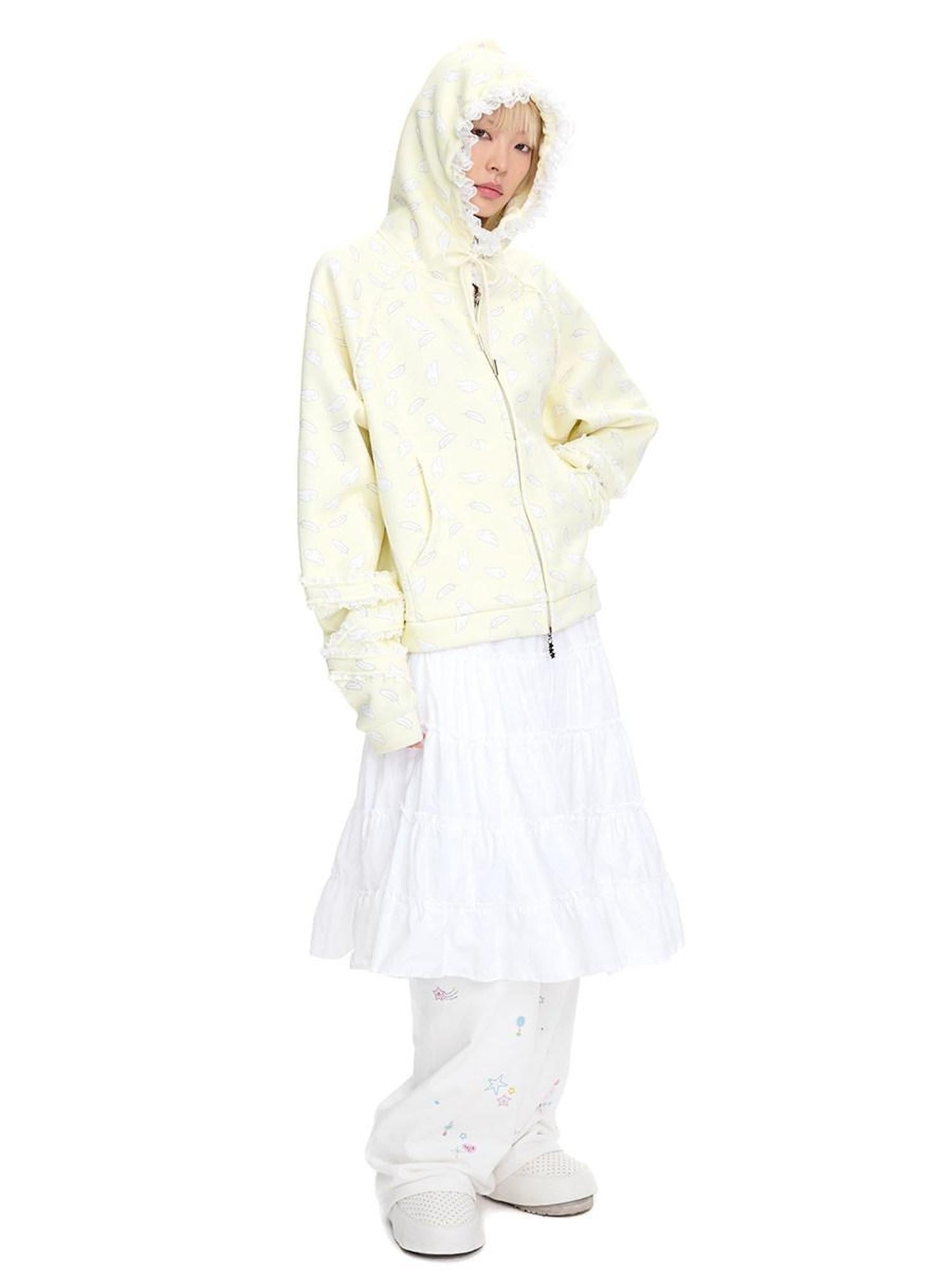 CFIERCE Oversized Hooded Zip Cartoon Cotton Blend Commuter Youth Unisex Cardigan