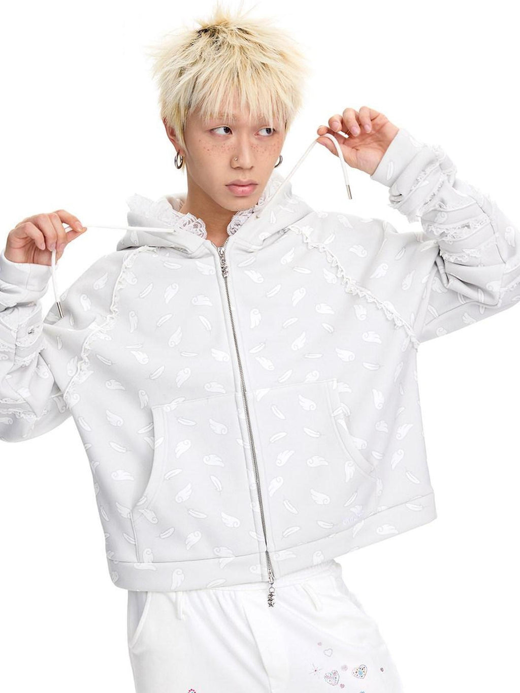 CFIERCE Oversized Hooded Zip Cartoon Cotton Blend Commuter Youth Unisex Cardigan