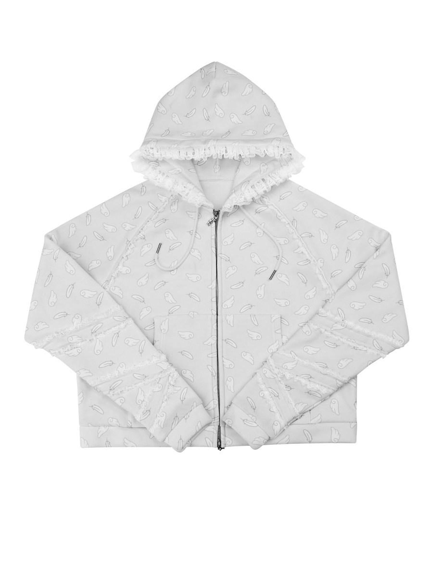 CFIERCE Oversized Hooded Zip Cartoon Cotton Blend Commuter Youth Unisex Cardigan