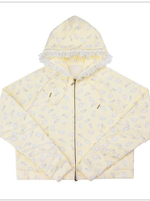 CFIERCE Oversized Hooded Zip Cartoon Cotton Blend Commuter Youth Unisex Cardigan