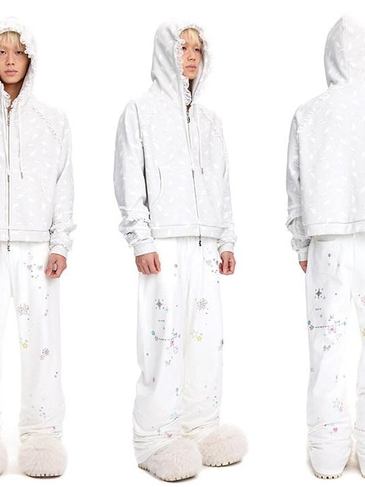 CFIERCE Oversized Hooded Zip Cartoon Cotton Blend Commuter Youth Unisex Cardigan
