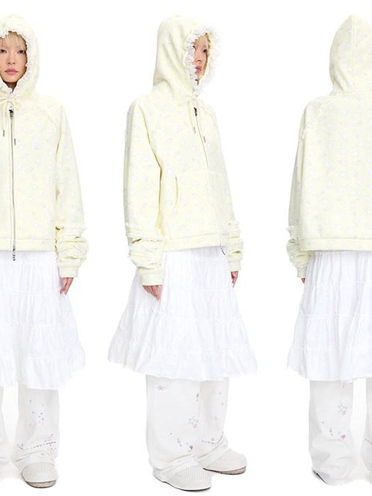 CFIERCE Oversized Hooded Zip Cartoon Cotton Blend Commuter Youth Unisex Cardigan