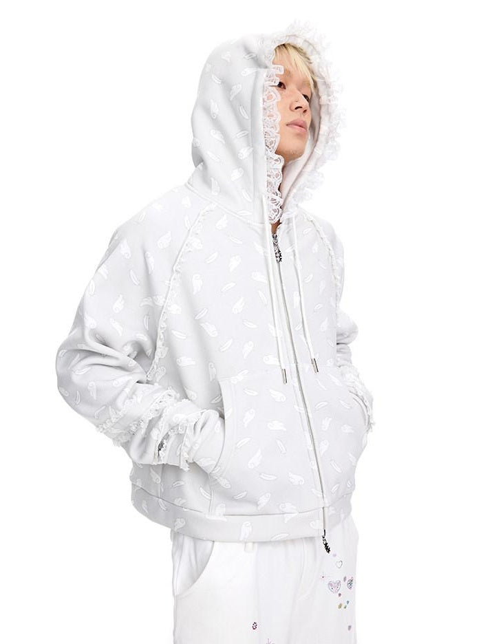 CFIERCE Oversized Hooded Zip Cartoon Cotton Blend Commuter Youth Unisex Cardigan