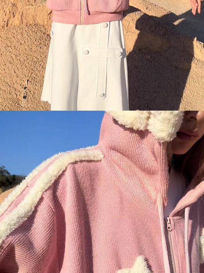 CFIERCE Pink Colorblock V-neck Longline Loose Fit Sweet Long Sleeve Dress