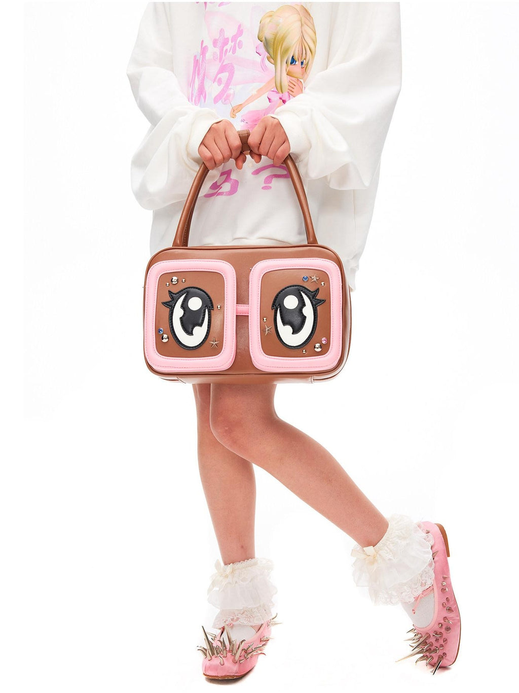CFIERCE Playful Big Eye Graphic Square Handheld Single Strap Unisex Medium Large Bag