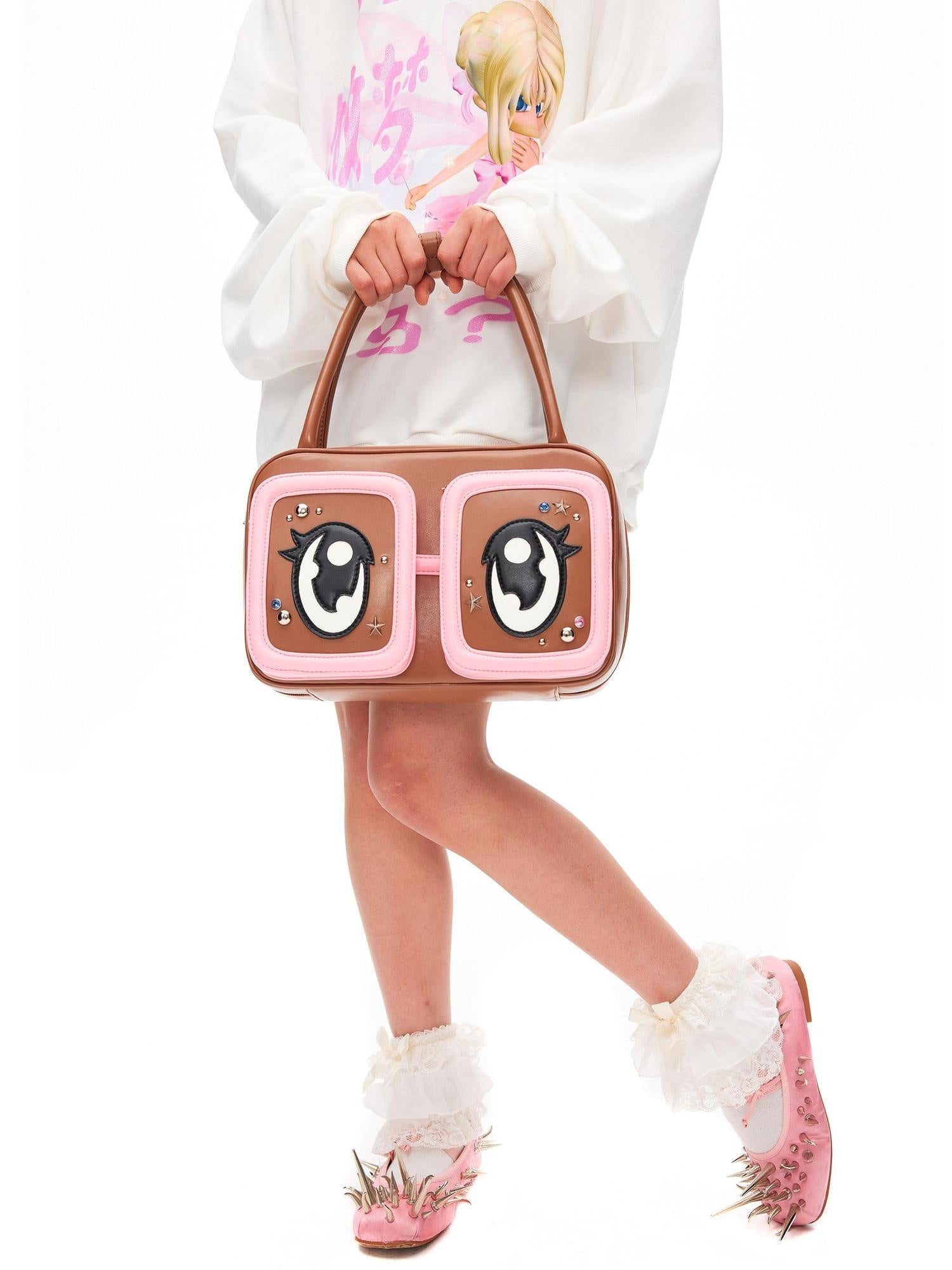 CFIERCE Playful Big Eye Graphic Square Handheld Single Strap Unisex Medium Large Bag