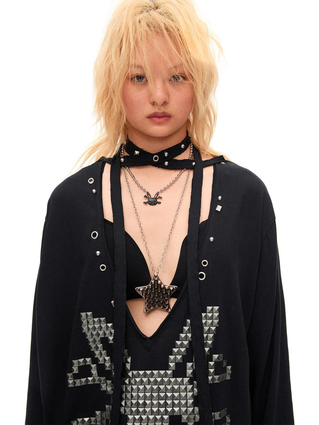 CFIERCE Pleated Cotton Linen Punk Loose Black Drop Shoulder Unisex Long Sleeve Pullover