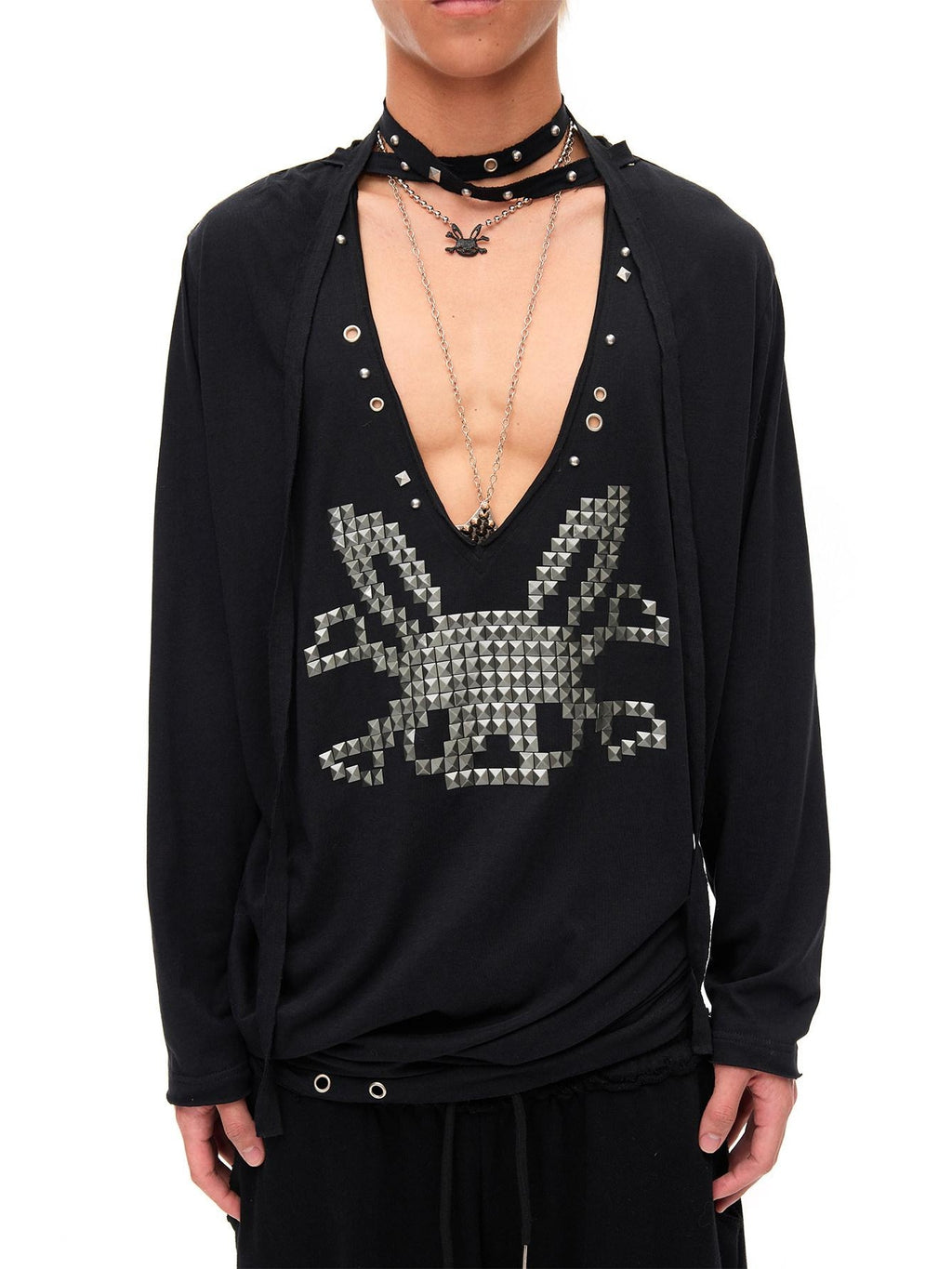 CFIERCE Pleated Cotton Linen Punk Loose Black Drop Shoulder Unisex Long Sleeve Pullover