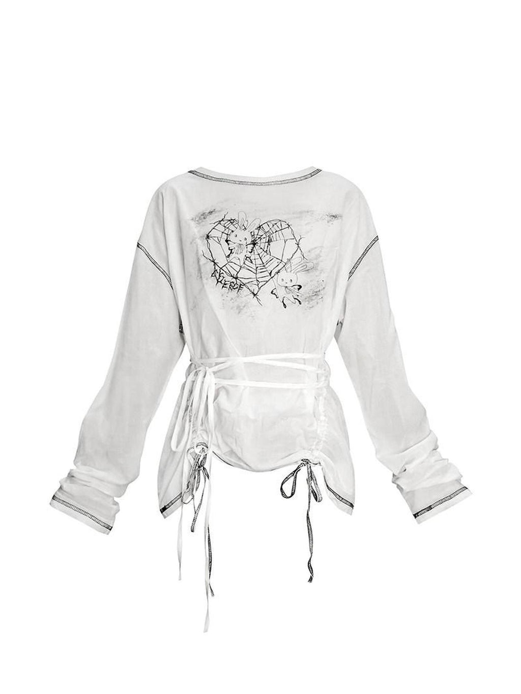 CFIERCE Pure Cotton Cartoon Print Pleated Loose Fit Streetwear Pullover Unisex White