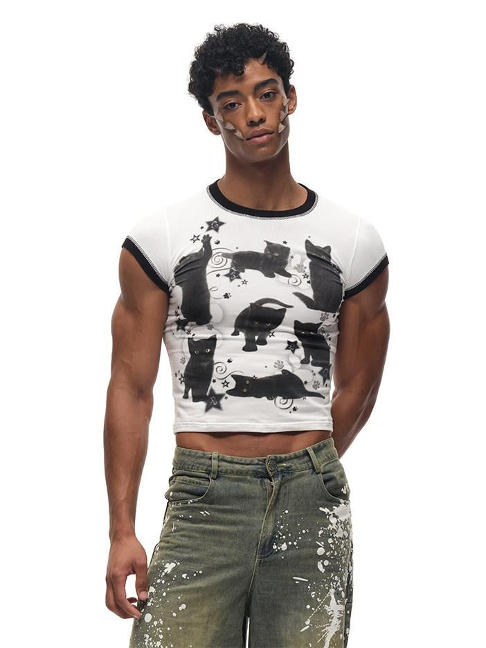 CFIERCE Quick Dry Creative Animal Print Street Slim Fit Cropped Crew Neck Unisex