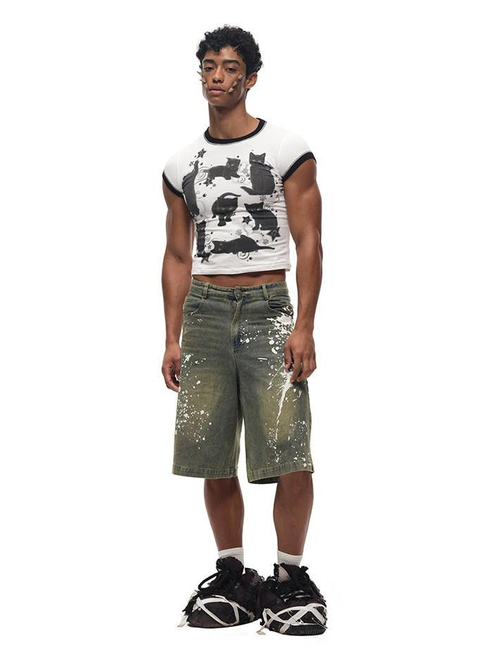 CFIERCE Quick Dry Creative Animal Print Street Slim Fit Cropped Crew Neck Unisex