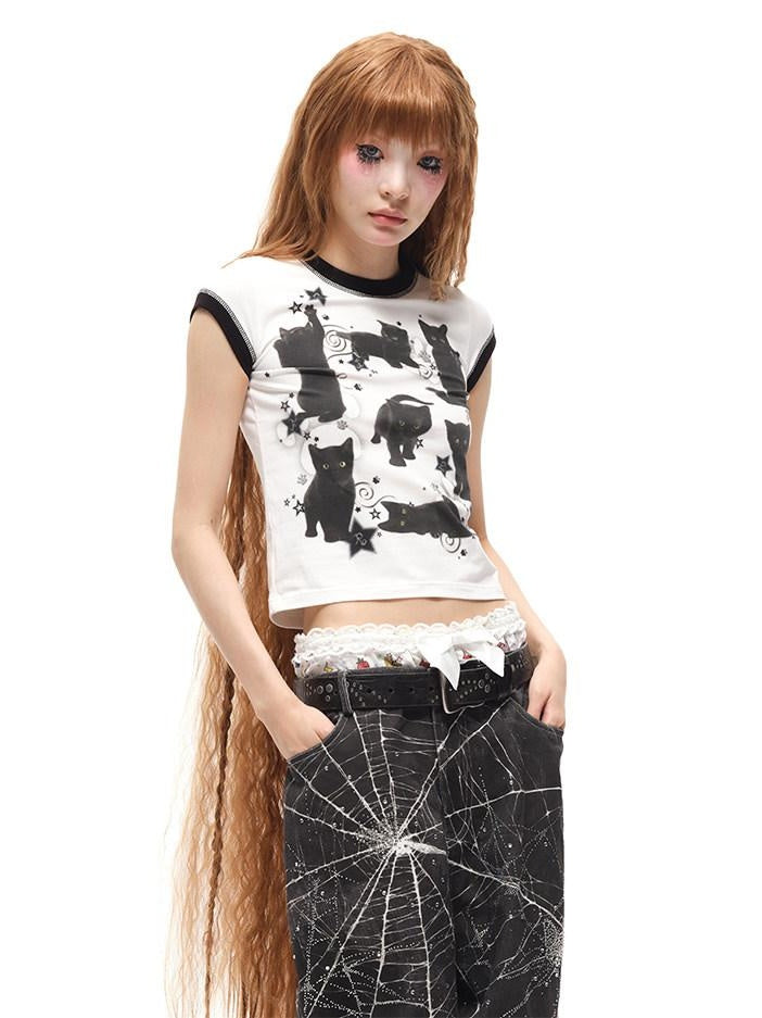 CFIERCE Quick Dry Creative Animal Print Street Slim Fit Cropped Crew Neck Unisex