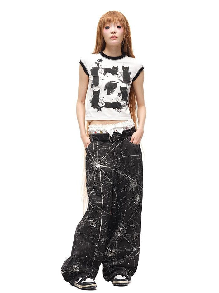 CFIERCE Quick Dry Creative Animal Print Street Slim Fit Cropped Crew Neck Unisex