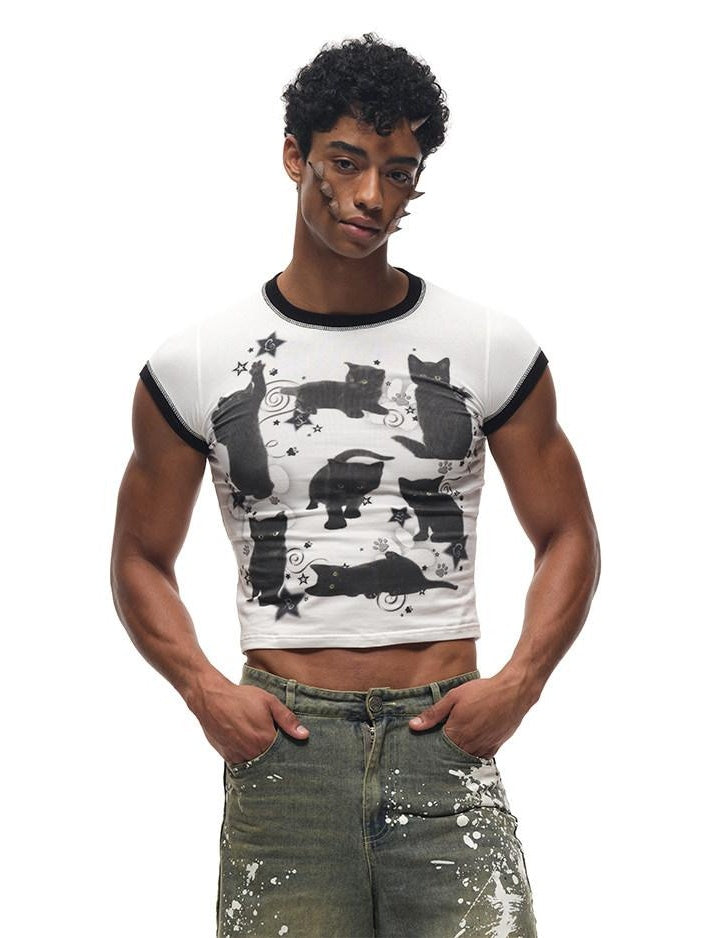 CFIERCE Quick Dry Creative Animal Print Street Slim Fit Cropped Crew Neck Unisex