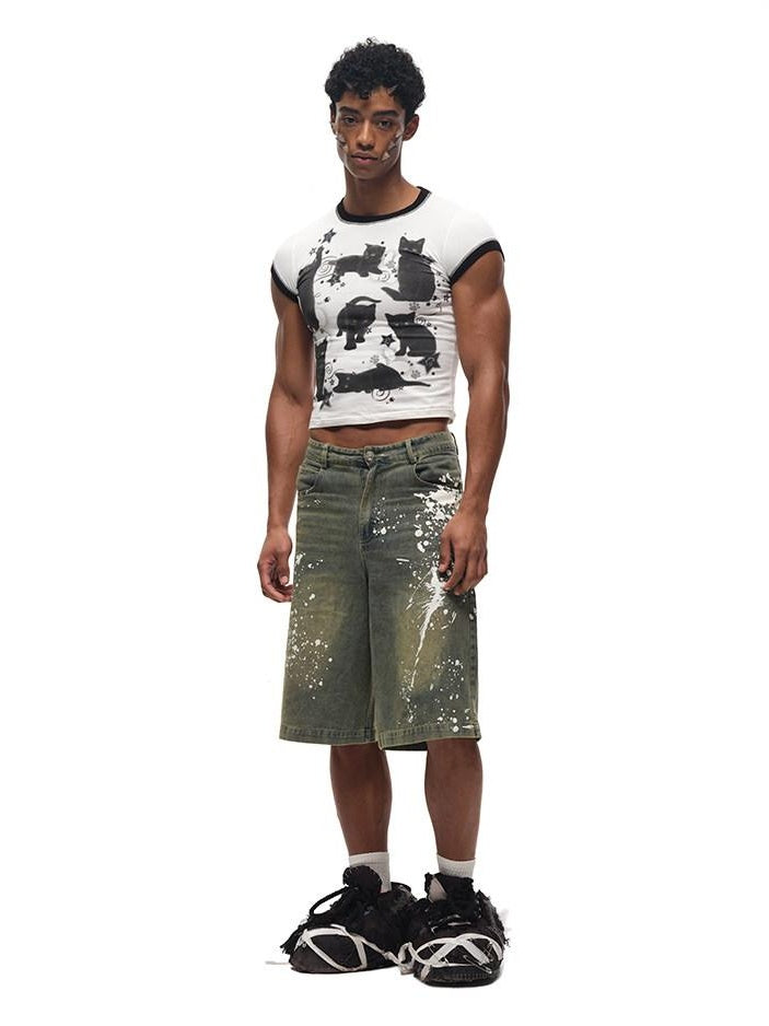CFIERCE Quick Dry Creative Animal Print Street Slim Fit Cropped Crew Neck Unisex
