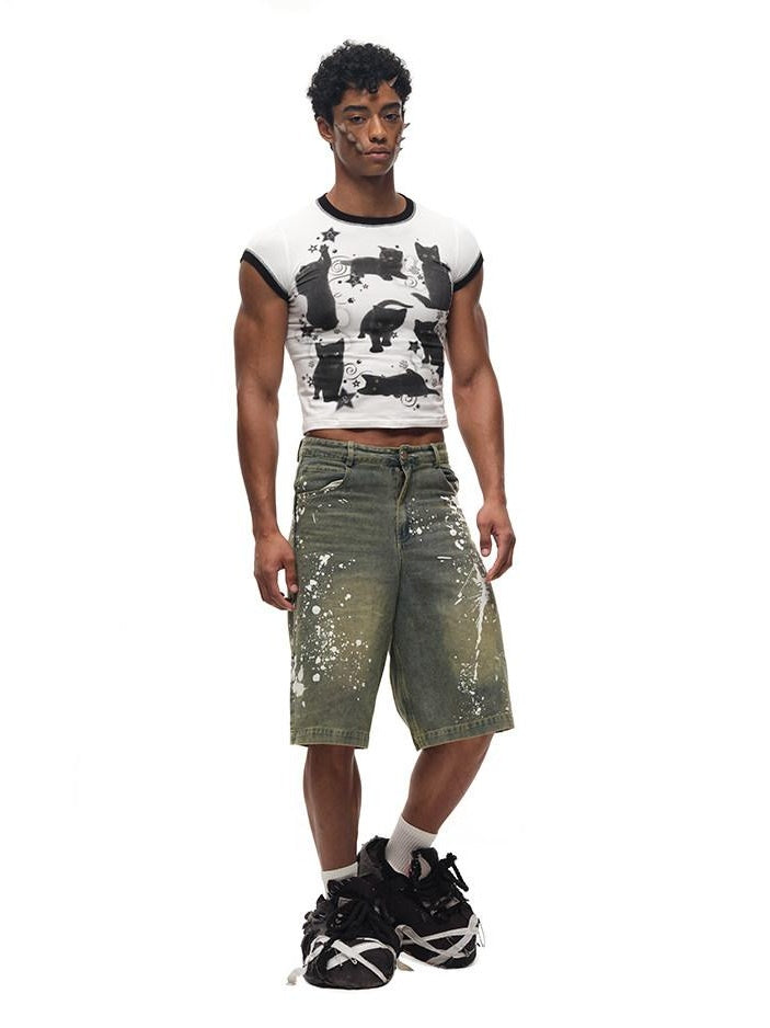 CFIERCE Quick Dry Creative Animal Print Street Slim Fit Cropped Crew Neck Unisex