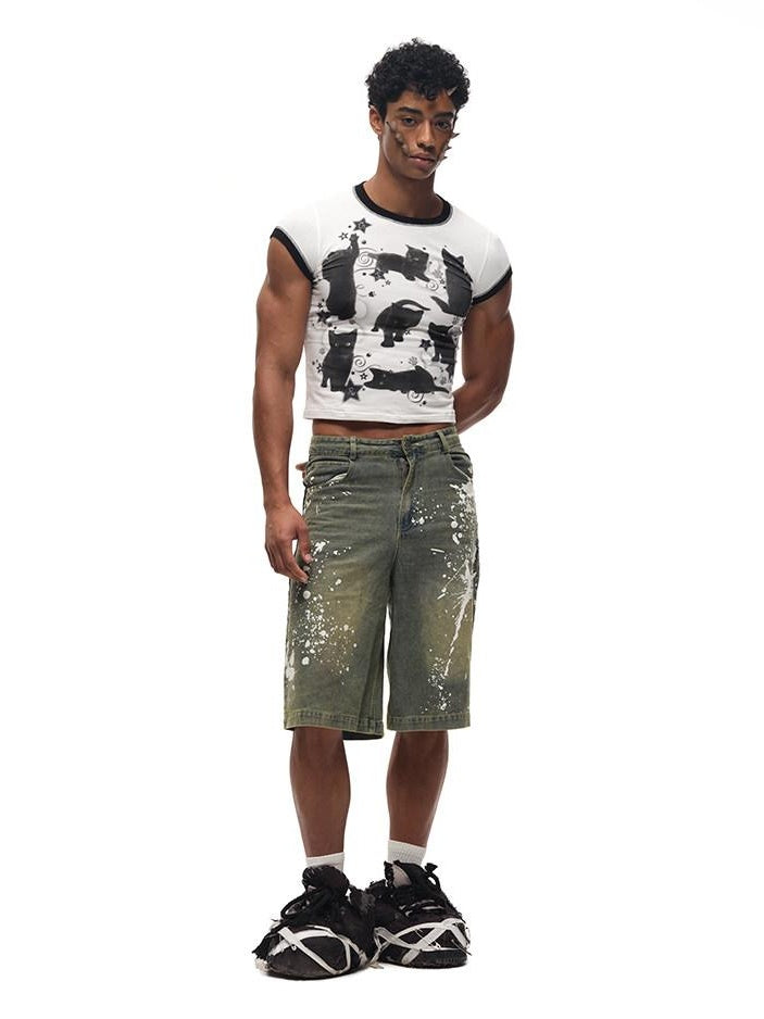 CFIERCE Quick Dry Creative Animal Print Street Slim Fit Cropped Crew Neck Unisex