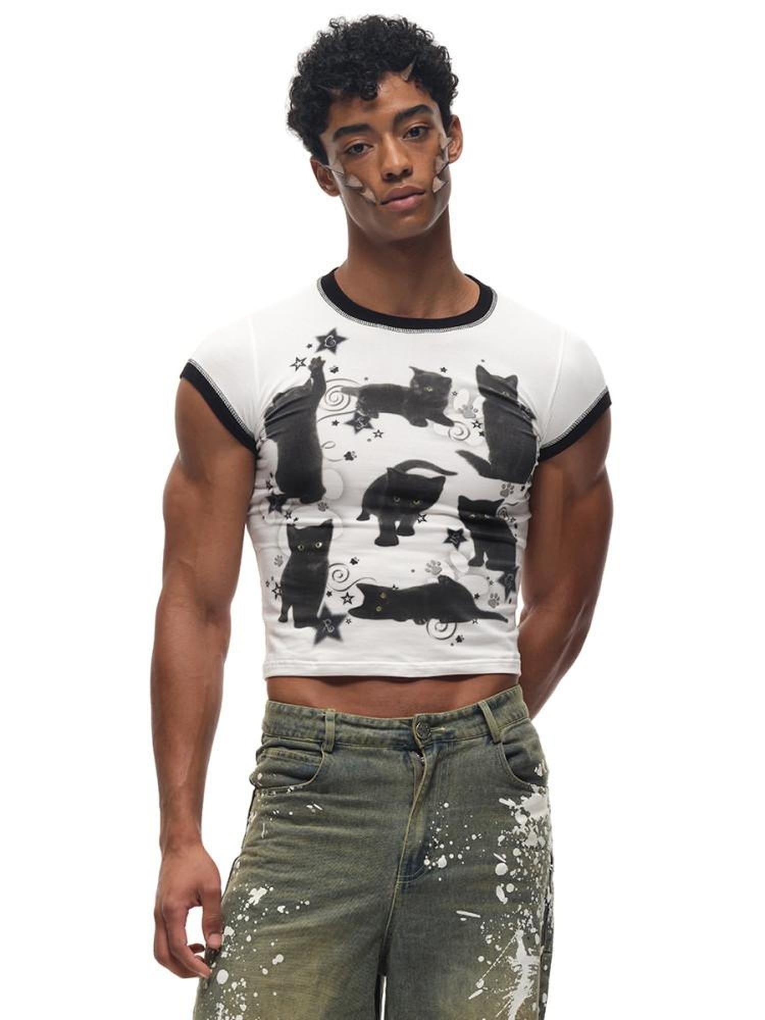 CFIERCE Quick Dry Creative Animal Print Street Slim Fit Cropped Crew Neck Unisex