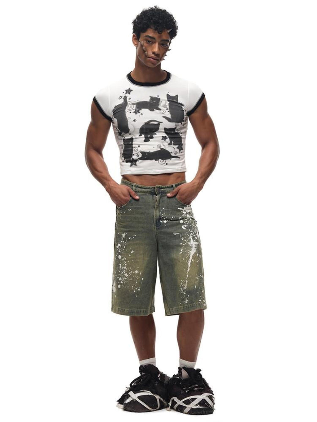 CFIERCE Quick Dry Creative Animal Print Street Slim Fit Cropped Crew Neck Unisex