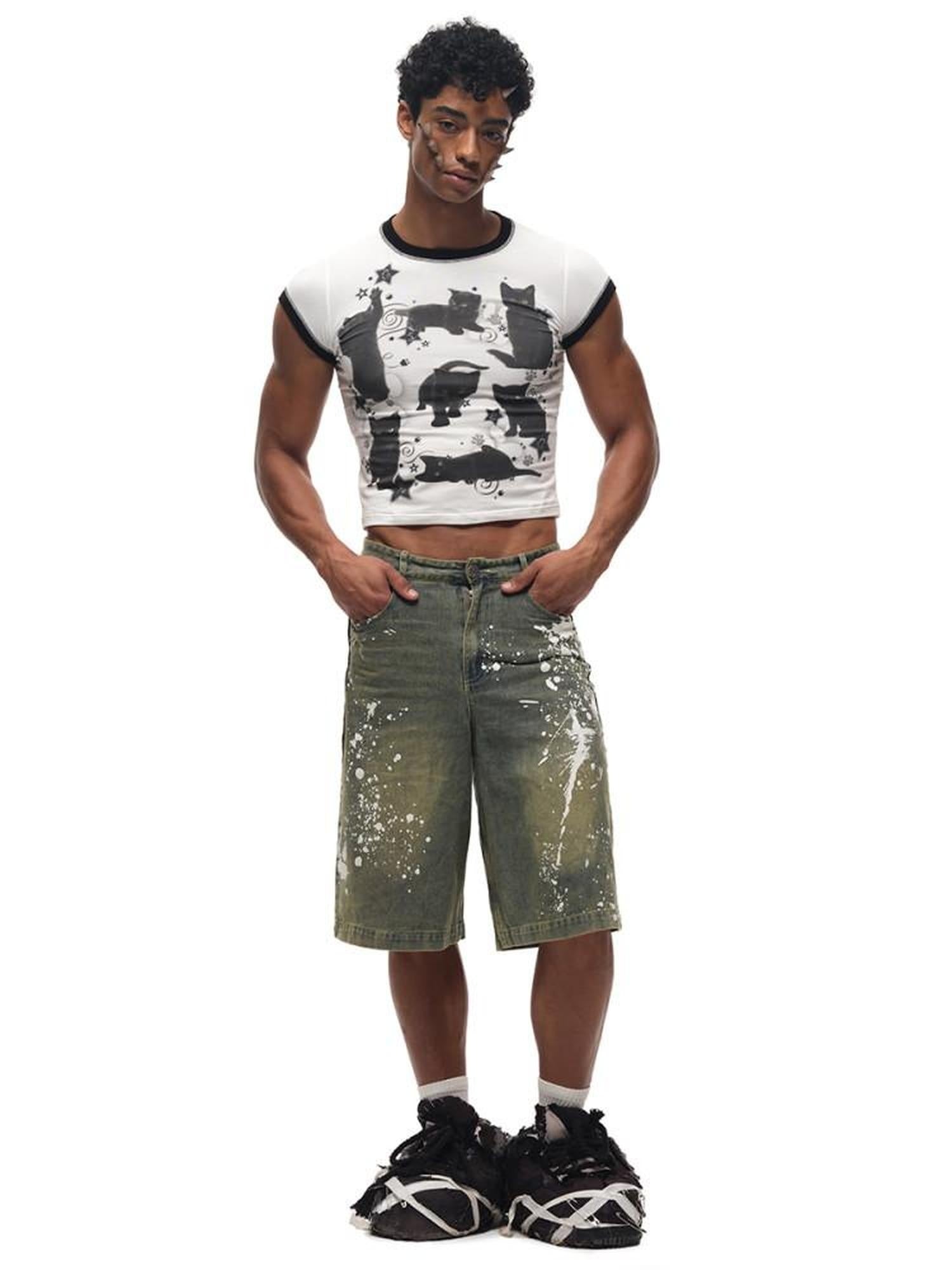 CFIERCE Quick Dry Creative Animal Print Street Slim Fit Cropped Crew Neck Unisex