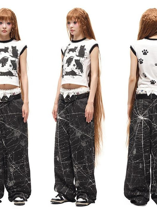 CFIERCE Quick Dry Creative Animal Print Street Slim Fit Cropped Crew Neck Unisex