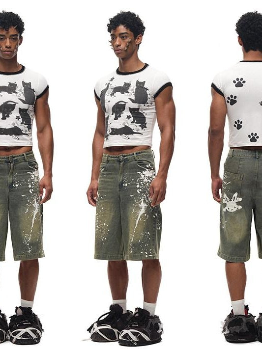 CFIERCE Quick Dry Creative Animal Print Street Slim Fit Cropped Crew Neck Unisex