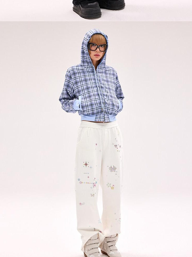 CFIERCE Rhinestone 100 Percent Cotton Loose Straight Streetwear Natural Waist Women